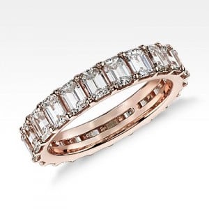 Emerald-Cut Diamond Eternity Ring in 18K Rose Gold.
