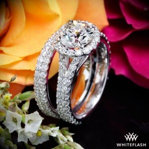 Park Avenue Diamond Engagement Ring with Custom Double Pave Wedding Band