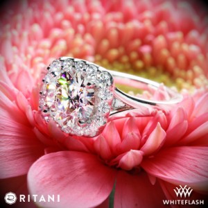 Ritani French Set Halo Diamond Engagement Ring set with a 1.281ct A CUT ABOVE