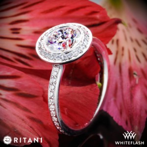 Ritani Halo Micropave Diamond Engagement Ring set with a 1.303ct A CUT ABOVE