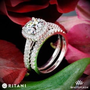 Ritani French Set Cushion Halo Diamond Band Engagement Ring