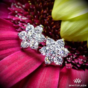 Flower Cluster Diamond Earrings in 14k White Gold