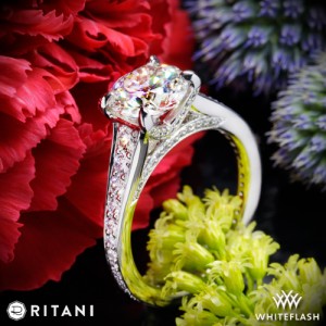Ritani Tapered Pave Diamond Band Engagement Ring set with a 2.002ct A CUT ABOVE