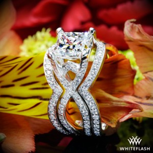 Custom Diamond Engagement Ring with Custom Shadow Wedding Bands
