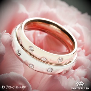 Benchmark Scattered Diamond Wedding Rings in 14k White and Rose Gold