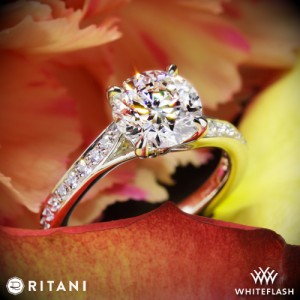 Ritani Modern Bypass Micropave Diamond Engagement Ring set with a 1.61ct A CUT ABOVE