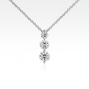 Three-Stone Drop Diamond Pendant in 18k White Gold (1.5 ct. tw.)