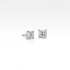 Diamond Cushion Stud Earrings with Woven Basket in 18k WG (1 ct. tw.)