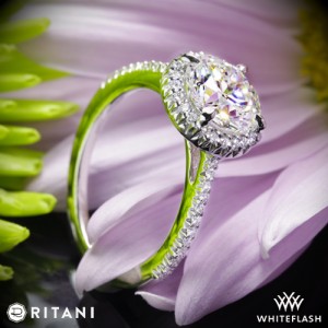 Ritani French Set Halo Diamond Band Engagement Ring set with a 2.01ct A CUT ABOVE