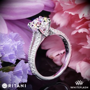 Ritani Double French Set Diamond V Engagement Ring with a 1.56ct Expert Selection