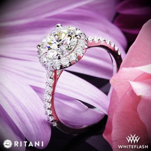 Ritani French Set Halo Diamond Engagement Ring set with a 1.52ct A CUT ABOVE