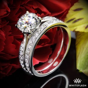 Legato Sleek Line Pave Diamond Engagement and Wedding Rings