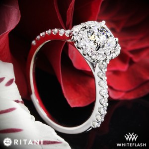Ritani French Set Halo Diamond Band Engagement Ring