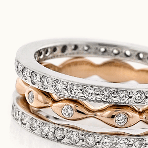 18kt White & Rose Gold "Thin Seed/Pave" Wedding Set by Amy Levine