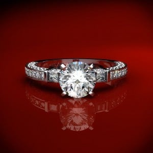 11101 - White Gold Bar Set and 3 Sided Pave Diamond Engagement Ring
