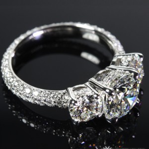 Three Stone Diamond Pave Engagement Ring