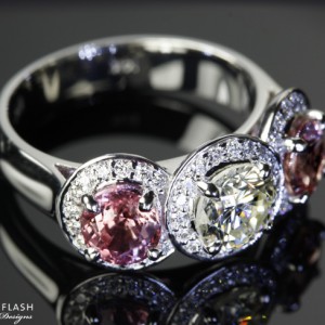 Custom 3 Stone Diamond & Sapphire Pad Ring