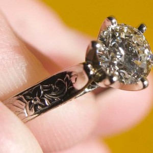 My .8ct, round brilliant, 18k gold Danforth Diamond engraved solitaire