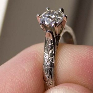 My .8ct, round brilliant, 18k gold Danforth Diamond engraved solitaire