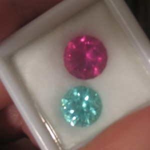 Red and turquoise colored tourmalines