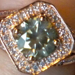 Natural color 1.5 ct green grey diamond in rose gold square halo