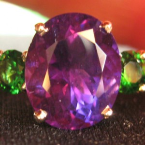 Amethyst Ring with Chrome Tourmaline Sides