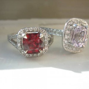 LaurenThePartier's 1.40 ct. spinel in LOGR setting and 1.66 red spinel in Jewe2004 setting
