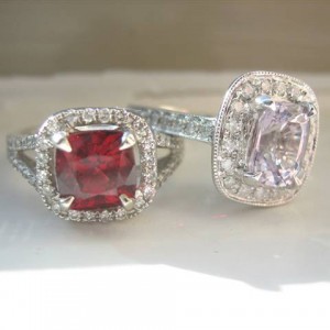 LaurenThePartier's 1.40 ct. spinel in LOGR setting and 1.66 red spinel in Jewe2004 setting
