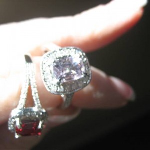LaurenThePartier's 1.40 ct. spinel in LOGR setting and 1.66 red spinel