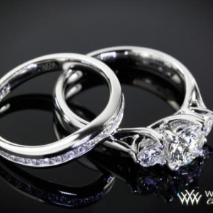 3 Stone Trellis Diamond Engagement Ring Set