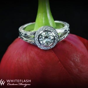 Engraved Halo Diamond Engagement Ring