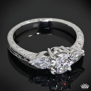 Custom Engraved 3 Stone Diamond Engagement Ring