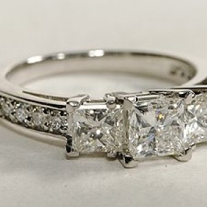 Three Stone Pave Diamond Ring in Platinum