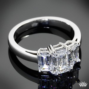 Emerald Cut 3 Stone Diamond Engagement Ring
