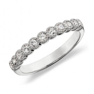 Milgrained Round Diamond Ring in 14k White Gold