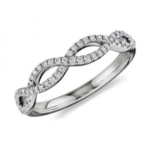 Infinity Twist Micropave Diamond Wedding Ring in 14k White Gold 0.20ctw