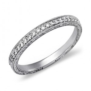 Engraved Micropave Diamond Ring in Platinum 0.20ctw