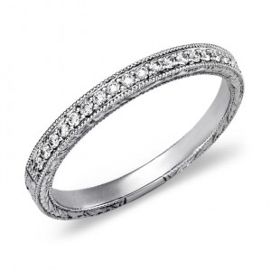 Engraved Micropave Diamond Ring in 14k White Gold 0.20ctw