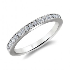 Petite Pavé Diamond Milgrain Ring in 14k WG .20ctw