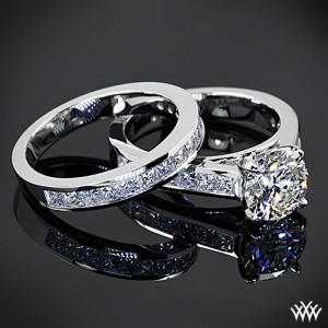 Custom Channel-Set Diamond Engagement Ring and Diamond Wedding Ring