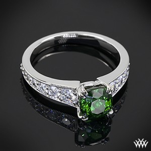 Custom Tsavorite and Diamond Engagement Ring