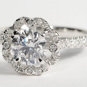 Scalloped Halo Diamond Engagement Ring 14k White Gold