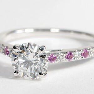 Pave Pink Sapphire and Diamond Petite Cathedral Engagement Ring 14k White Gold