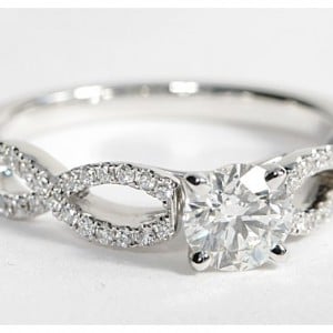 Infinity Twist Micropave Diamond Engagement Ring 14k White Gold