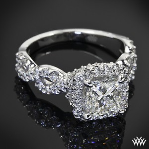 Custom 4 Prong Cushion Halo Diamond Engagement Ring