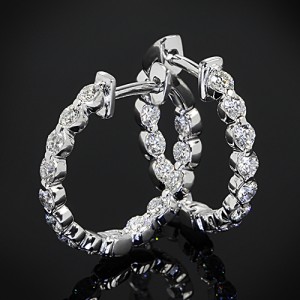 Single Shared Prong Diamond Eternity Hoop Earrings