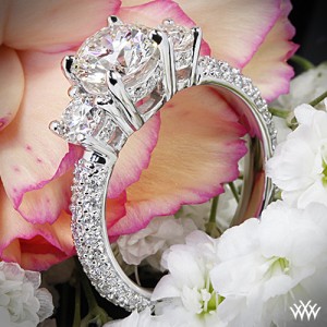 Rounded Pave 3 Stone Engagement Ring