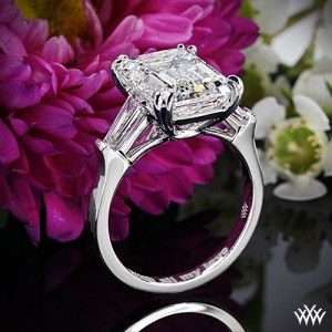 Custom 3 Stone Engagement Ring with Emerald Cut