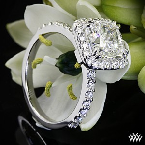 Custom 4 Prong Split Claw Halo Diamond Engagement Ring