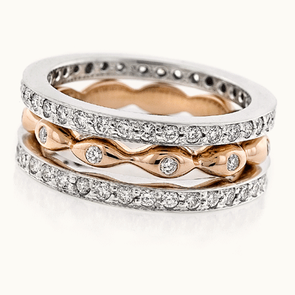 18kt White & Rose Gold "Thin Seed/Pave" Wedding Set by Amy Levine